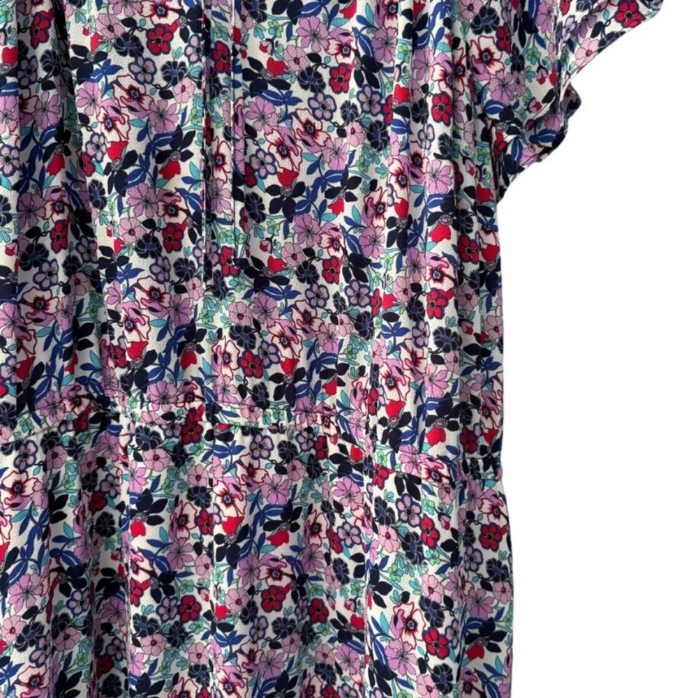 Talbots Floral Gathered Tie Neck Fit & Flare Midi Dress - Picture 4 of 6